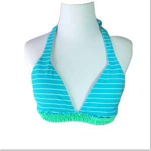 PINK Victoria’s Secret Halter bikini top blue green stripes size Small